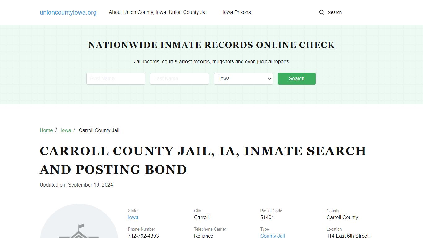 Carroll County Jail, IA, Inmate Search, Visitations