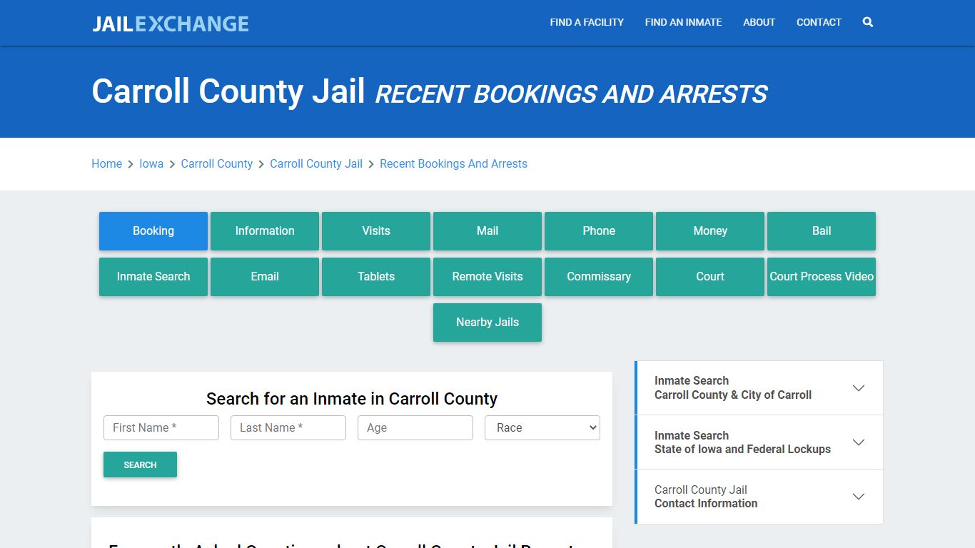 Carroll County Jail IA Recent Arrests and Bookings - Jail Exchange